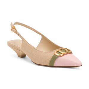 LARROUDE Beige Made In Brazil Franca Micro Heel Slingback Pumps